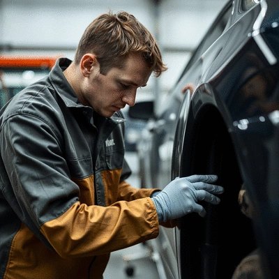 Car body repair technician working on a vehicle