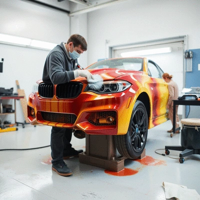 Custom paint job in a workshop